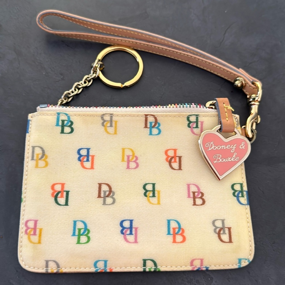 Vintage Rare Dooney & Bourke Signature Rainbow Wristlet Keychain coin purse